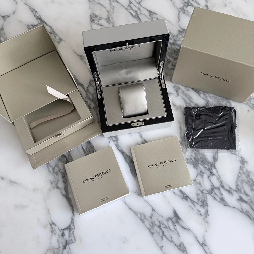 Emporio Armani Swiss Made Luxury Watch Box Set with Manuals and Pouch